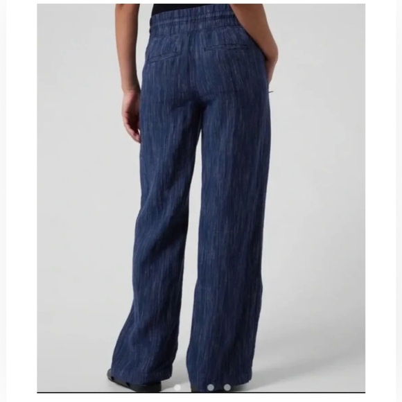 ATHLETA Blue Cabo Linen Wide Leg Textured Pants Size 4 Petite - Picture 2 of 16